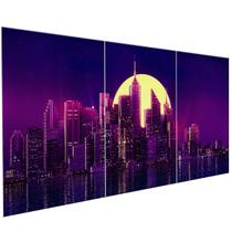 Quadros Decorativos City Scape Lua na Cidade prédios Escritório Quarto Ambiente Moderno PMG