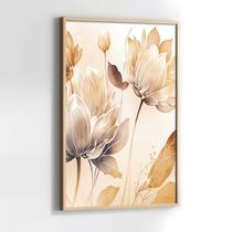 Quadros Decorativos com com Moldura Abstrato Bege Claro Flor Vertical para Sala Quarto Decoração