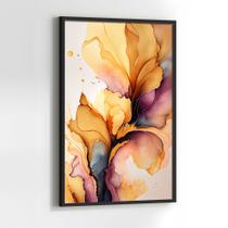 Quadros Decorativos com com Moldura Abstrato Mármore Moderno Tom Quente Vertical para Sala Quarto Decoração