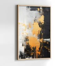 Quadros Decorativos com com Moldura Abstrato Pintura Preto Branco Dourado Vertical para Sala Quarto Decoração