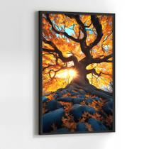 Quadros Decorativos com com Moldura Árvore da Vida vermelha Paisagem Vertical para Sala Quarto Decoração