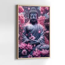 Quadros Decorativos com com Moldura Buda Flores Rosa Buddha Vertical para Sala Quarto Decoração