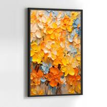 Quadros Decorativos com com Moldura Flores Pintadas Abstrato Amarelo Azul Claro Vertical para Sala Quarto Decoração