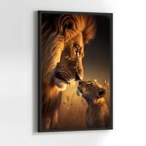 Quadros Decorativos com com Moldura Leão com Filhote Vertical para Sala Quarto Decoração Quadros Decorativos com com Moldura Leão com Filhote Vertical para Sala Quarto Decoração