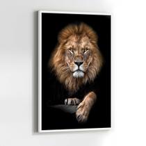 Quadros Decorativos com com Moldura Leão Luxo Vertical para Sala Quarto Decoração