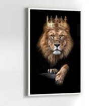 Quadros Decorativos com com Moldura Leão Rei Coroa Luxo Vertical para Sala Quarto Decoração Quadros Decorativos com com Moldura Leão Rei Coroa Luxo Vertical para Sala Quarto Decoração