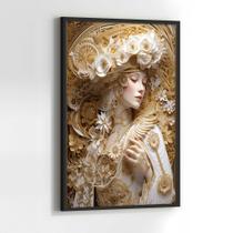 Quadros Decorativos com com Moldura Mulher Arte Classica Dourada Vertical para Sala Quarto Decoração
