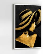 Quadros Decorativos com com Moldura Mulher Dourada Chapéu Vertical para Sala Quarto Decoração Quadros Decorativos com com Moldura Mulher Dourada Chapéu Vertical para Sala Quarto Decoração