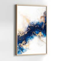 Quadros Decorativos com com Moldura Pintura Abstrata em Tons Azul Vertical para Sala Quarto Decoração