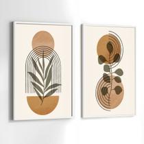 Quadros Decorativos com Moldura Abstrato Bege e Marrom Sala Quarto Kit Conjunto 2