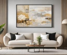 Quadros Decorativos com Moldura Abstrato Flor Lotus para Sala Quarto e Escritório Horizontal
