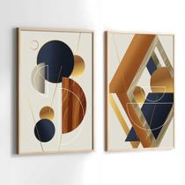 Quadros Decorativos com Moldura Abstrato Moderno Geometrico Sala Quarto Kit Conjunto 2