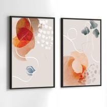 Quadros Decorativos com Moldura Abstrato Tons Vermelho e Cinza Sala Quarto Kit Conjunto 2