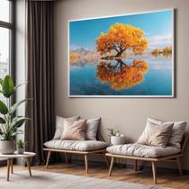 Quadros Decorativos com Moldura Árvore Ipe Amarelo Lago para Sala Quarto e Escritório Horizontal