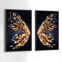 Quadros Decorativos com Moldura Asas de Borboleta Douradas Sala Quarto Kit Conjunto 2