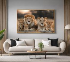 Quadros Decorativos com Moldura Familia Leao Leoa 3 Filhotes para Sala Quarto e Escritório Horizontal Quadros Decorativos com Moldura Familia Leao Leoa 3 Filhotes para Sala Quarto e Escritório Horizontal