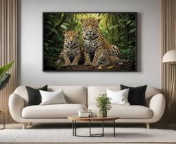 Quadros Decorativos com Moldura Familia Onca 1 Filhote para Sala Quarto e Escritório Horizontal