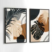 Quadros Decorativos com Moldura Floras Marrom Verde Sala Quarto Kit Conjunto 2