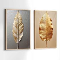 Quadros Decorativos com Moldura Folha Dourada e Prata Abstrato Sala Quarto Kit Conjunto 2 Quadros Decorativos com Moldura Folha Dourada e Prata Abstrato Sala Quarto Kit Conjunto 2