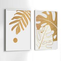 Quadros Decorativos com Moldura Folhas Planta Dourada Sala Quarto Kit Conjunto 2 Quadros Decorativos com Moldura Folhas Planta Dourada Sala Quarto Kit Conjunto 2