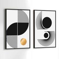 Quadros Decorativos com Moldura Geometrico Preto Branco Amarelo Sala Quarto Kit Conjunto 2