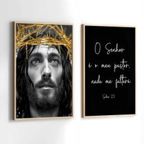 Quadros Decorativos com Moldura Jesus o Senhor é Meu Pastor Sala Quarto Kit Conjunto 2