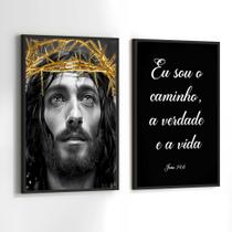 Quadros Decorativos com Moldura Jesus Salmos Religioso Sala Quarto Kit Conjunto 2