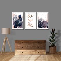 Quadros Decorativos com Moldura Madeira Love Geométrico Azul