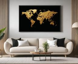 Quadros Decorativos com Moldura Mapa Mundi Dourado para Sala Quarto e Escritório Horizontal