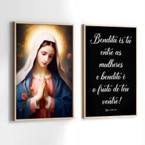 Quadros Decorativos com Moldura Maria Nossa Senhora Salmo Religioso Sala Quarto Kit Conjunto 2
