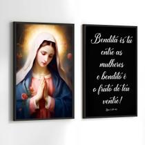 Quadros Decorativos com Moldura Maria Nossa Senhora Salmo Religioso Sala Quarto Kit Conjunto 2