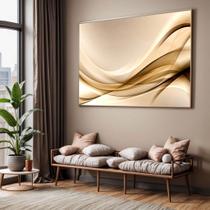 Quadros decorativos com Moldura Sala Quarto Abstrato Dourado Grande Hall