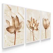 Quadros Decorativos com Moldura Sala Quarto Abstrato Flores Quartzo - DECOREIRO