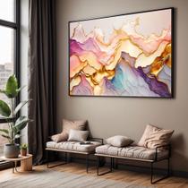 Quadros decorativos com Moldura Sala Quarto Abstrato Moderno Luxo Rosê Dourado Grande Hall