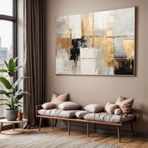 Quadros decorativos com Moldura Sala Quarto Arte Abstrato Preto Cinza Dourado Textura Grande Hall