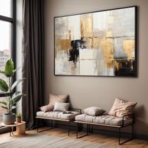Quadros decorativos com Moldura Sala Quarto Arte Abstrato Preto Cinza Dourado Textura Grande Hall
