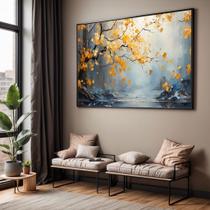 Quadros decorativos com Moldura Sala Quarto Arte Folhas Amarela Grande Hall Quadros decorativos com Moldura Sala Quarto Arte Folhas Amarela Grande Hall