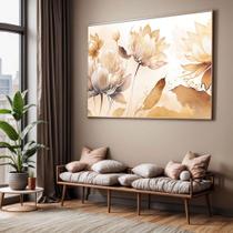 Quadros decorativos com Moldura Sala Quarto Bege Floral Grande Hall