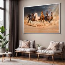 Quadros decorativos com Moldura Sala Quarto Cavalos Correndo Deserto Grande Hall