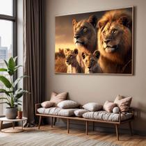 Quadros decorativos com Moldura Sala Quarto Família de Leão Leões Filhote Grande Hall