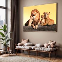 Quadros decorativos com Moldura Sala Quarto Família Leões Filhotes Grande Hall