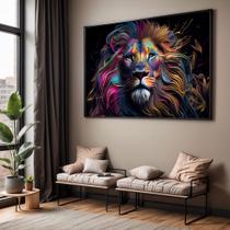 Quadros decorativos com Moldura Sala Quarto Leão Colorido Arte Grande Hall Quadros decorativos com Moldura Sala Quarto Leão Colorido Arte Grande Hall