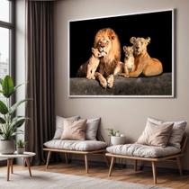 Quadros decorativos com Moldura Sala Quarto Leão Família Grande Hall