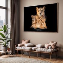 Quadros decorativos com Moldura Sala Quarto Leoa com 3 Filhotes Grande Hall