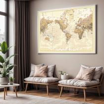 Quadros decorativos com Moldura Sala Quarto Mapa Mundi Grande Hall