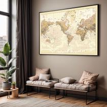 Quadros decorativos com Moldura Sala Quarto Mapa Mundi Grande Hall