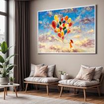 Quadros decorativos com Moldura Sala Quarto Menina Com balões Arte Grande Hall Quadros decorativos com Moldura Sala Quarto Menina Com balões Arte Grande Hall