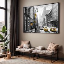 Quadros decorativos com Moldura Sala Quarto Nova York Cidade Amarelo Preto Grande Hall