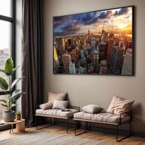 Quadros decorativos com Moldura Sala Quarto Nova York Tarde Cidade Grande Hall