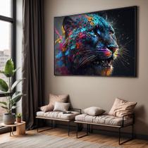 Quadros decorativos com Moldura Sala Quarto Onça Colorida Grande Hall